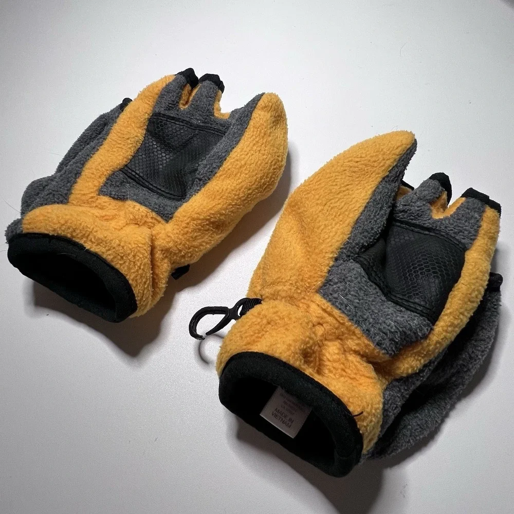 Gap Kids L Yellow Gray Fleece Winter Mittens‎ Fingerless Gloves